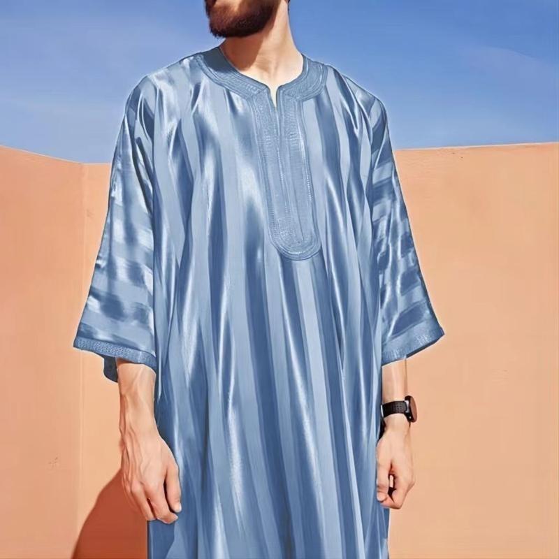 Moroccan Robe Men's Embroidery Arab Youth Dark Green Muslim Robe Men 6