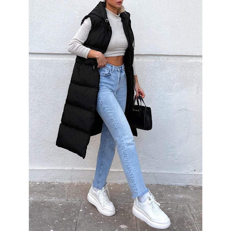 Zip Up Hooded Puffer Vest Coat Fit Womenswear 2