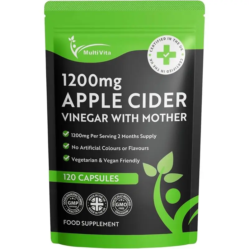 Apple Cider Vinegar Capsules 1200mg with Mother, High Strength ACV, Vegan, 120 Count, UK Made - Detox Support - Healthcare, Vitamin