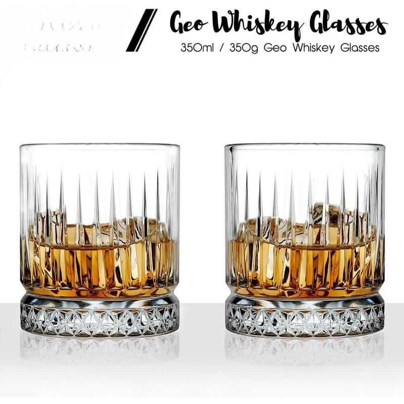 Whiskey Glasses | 350ml Whisky Glass | Set of 2 Whiskey Glasses | Whisky Tumbler for Scotch, Bourbon, Gin & Tonic & Negroni Cocktail | Whiskey Glassware Gift Set 2