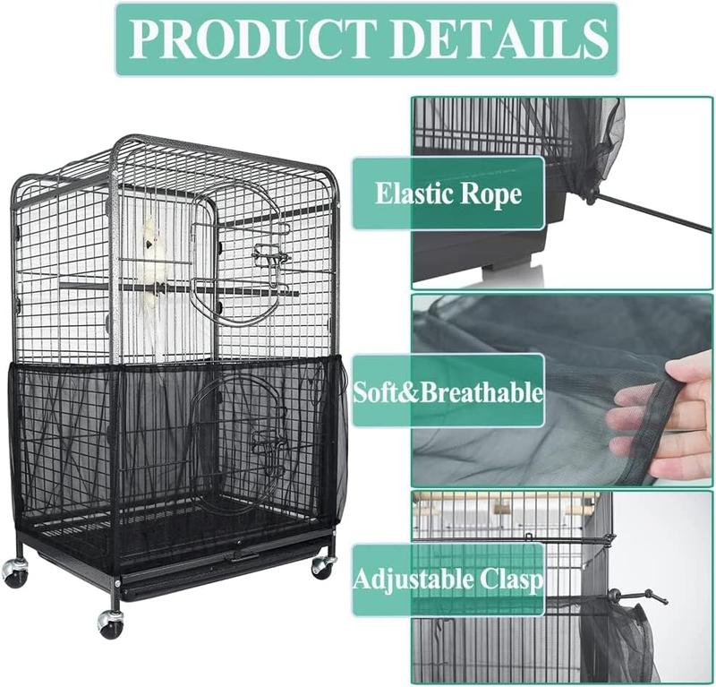 Product Introduction of Extra Large Bird Cage Seed Catcher Guard Universal Birdcage Cover Nylon Mesh Net for Parrot Parakeet Macaw Lovebird African Grey 7