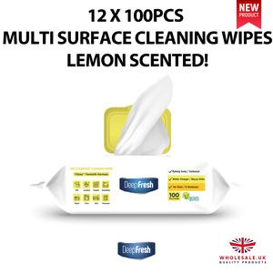 Deep Fresh Multi Surface Cleaning Wipes, Lemon Scented 12 x 100pcs Toilet Pack,
