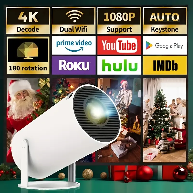 Sharp Display, Ultra-Portable 4K Mini Projector - Smart WiFi & Wireless, Adjustable Screen, 180° Rotation, USB Powered - For Movie Nights & Gaming - Perfect for Home Entertainment & Travel 0