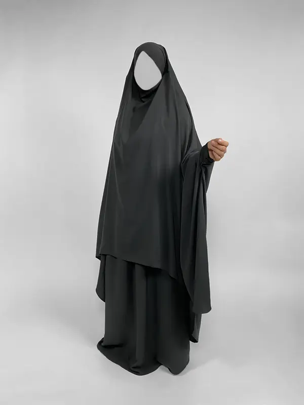 2 Piece Black Jilbab | Waterfall Style | Matte 1