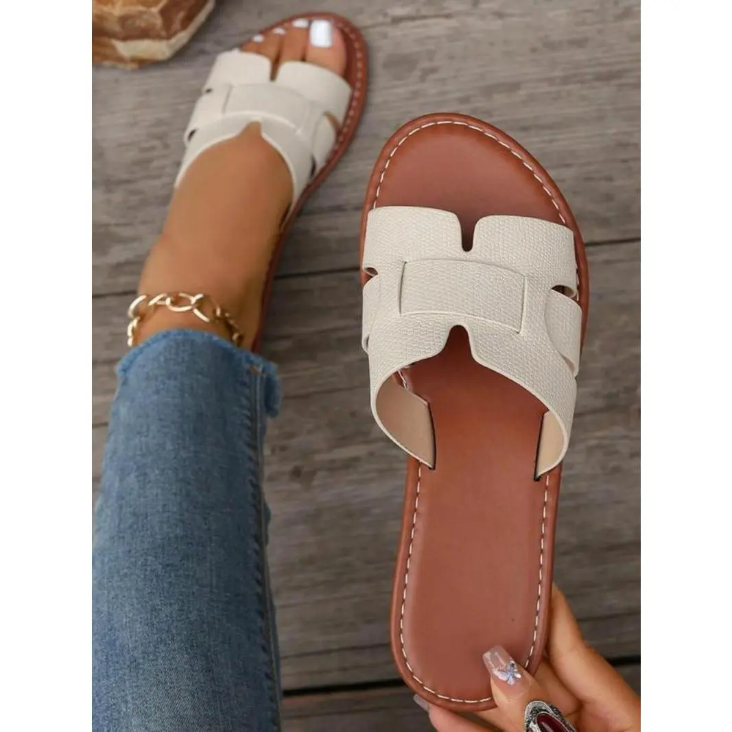 Women's Fashionable Plain Color Slide Sandals, Casual Comfortable Flat Sandals for Beach Vacation, All-match Commuter Shoes for Work & Daily Wear, Shoes for Women Footwear Summer