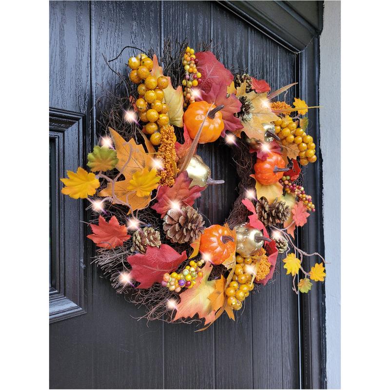 Pre-Lit 50cm Wicker Autumn Winter Halloween Wreath 2
