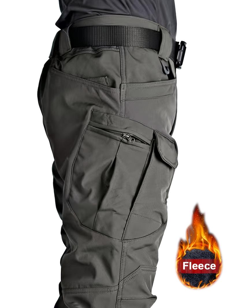 Product Introduction of Men's Solid Color Thermal Cargo Pants, Slightly Stretch Multiple Pockets Design Pants For Winter Outdoor Activities Menswear Trouser Plain Beige 24