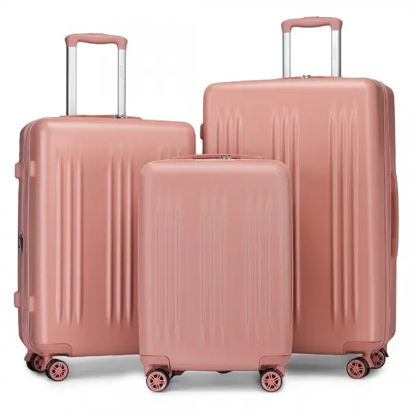 [MissLulu Bags] Box Design Expandable 20''/24''/28'' Sleek Striped ABS+PC Suitcase With TSA Lock And Four Spinner Wheels - Nude