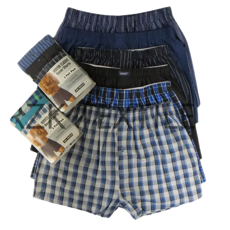 Pack of 6 Men's Woven Boxer Shorts, Loose Fit Cotton Underwear, S M L XL XXL Menswear Breathable