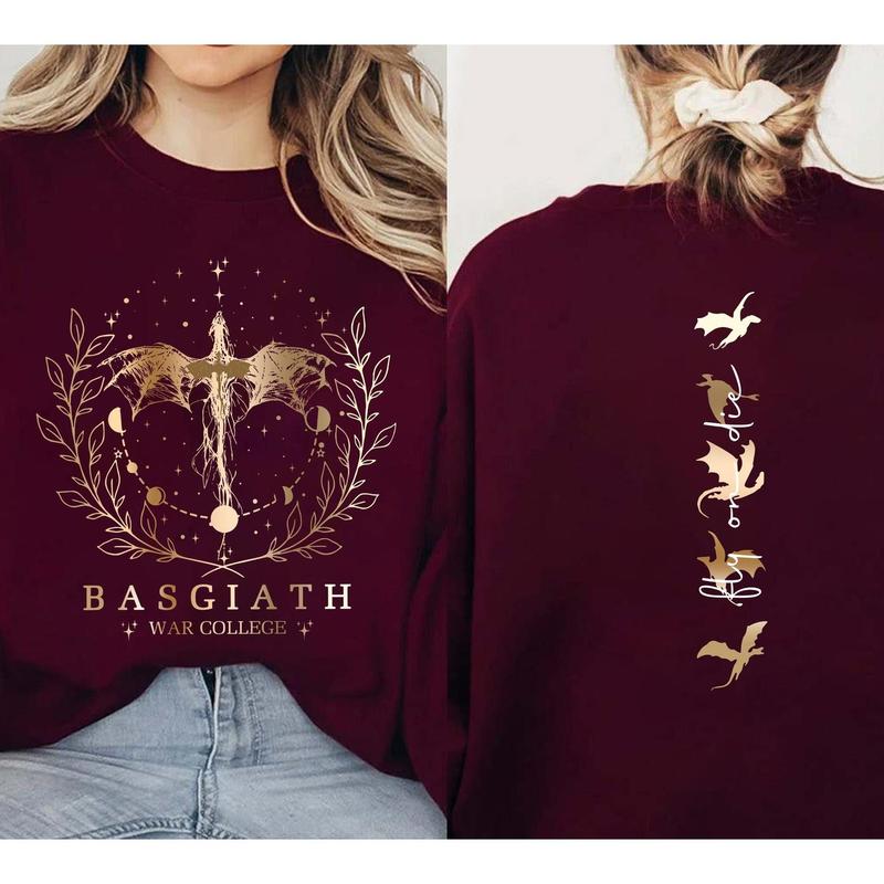 College 2-Sided Sweatshirt, Fourth Wing Comfort colors Shirts, The Empyrean Series, Violet Sorrengail Fantasy Book, Fourth Wing Casual Cotton Top Unisex 2