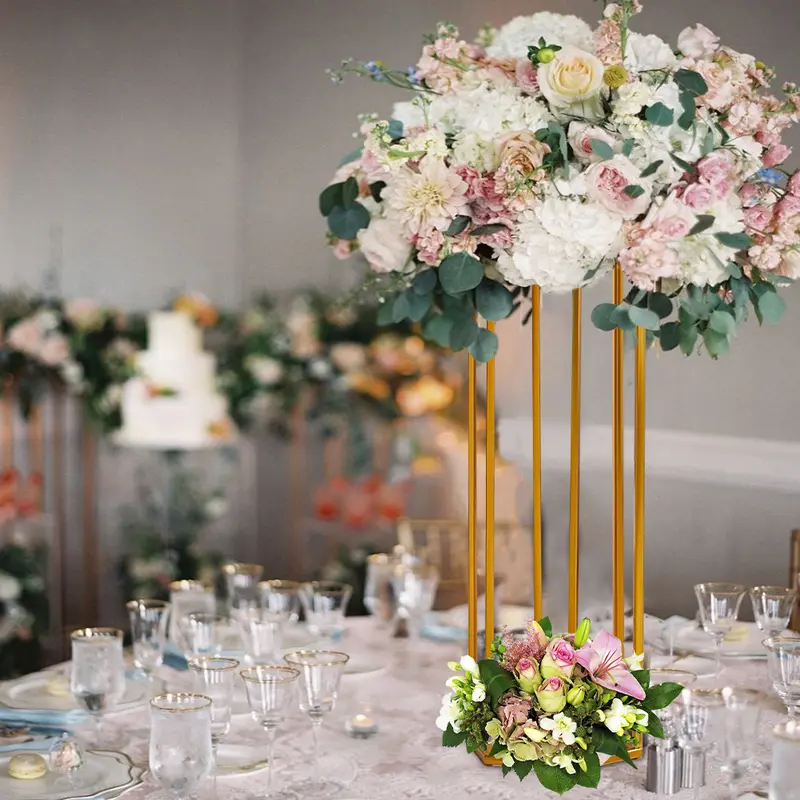 Livingnadhome 3Pcs Gold Metal Wedding Flower Stand Set Decor Vase Ornaments 5