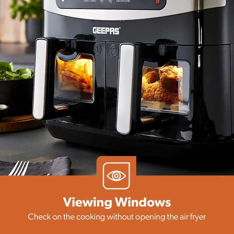 GEEPAS Dual Air Fryer Dual Zone Family Sized Multi Cooker 3 draws Included 2600W 5