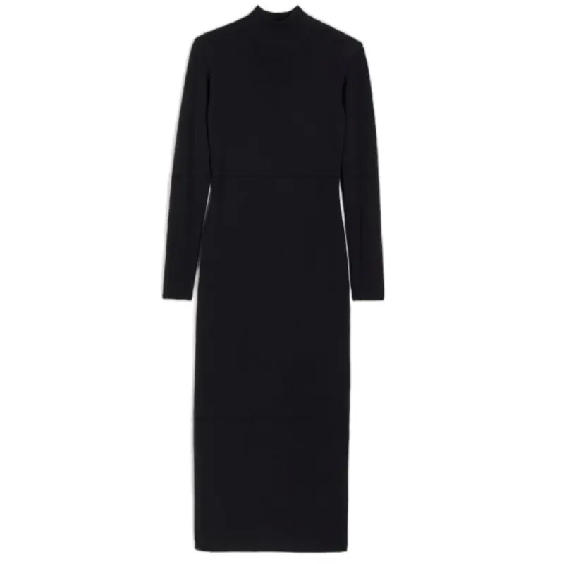 New Black Ribbed Maxi Dress Stretch Casual Slip On Relaxed Comfort Midi Modest Slip On Long Sleeved Occasion 10 to 20