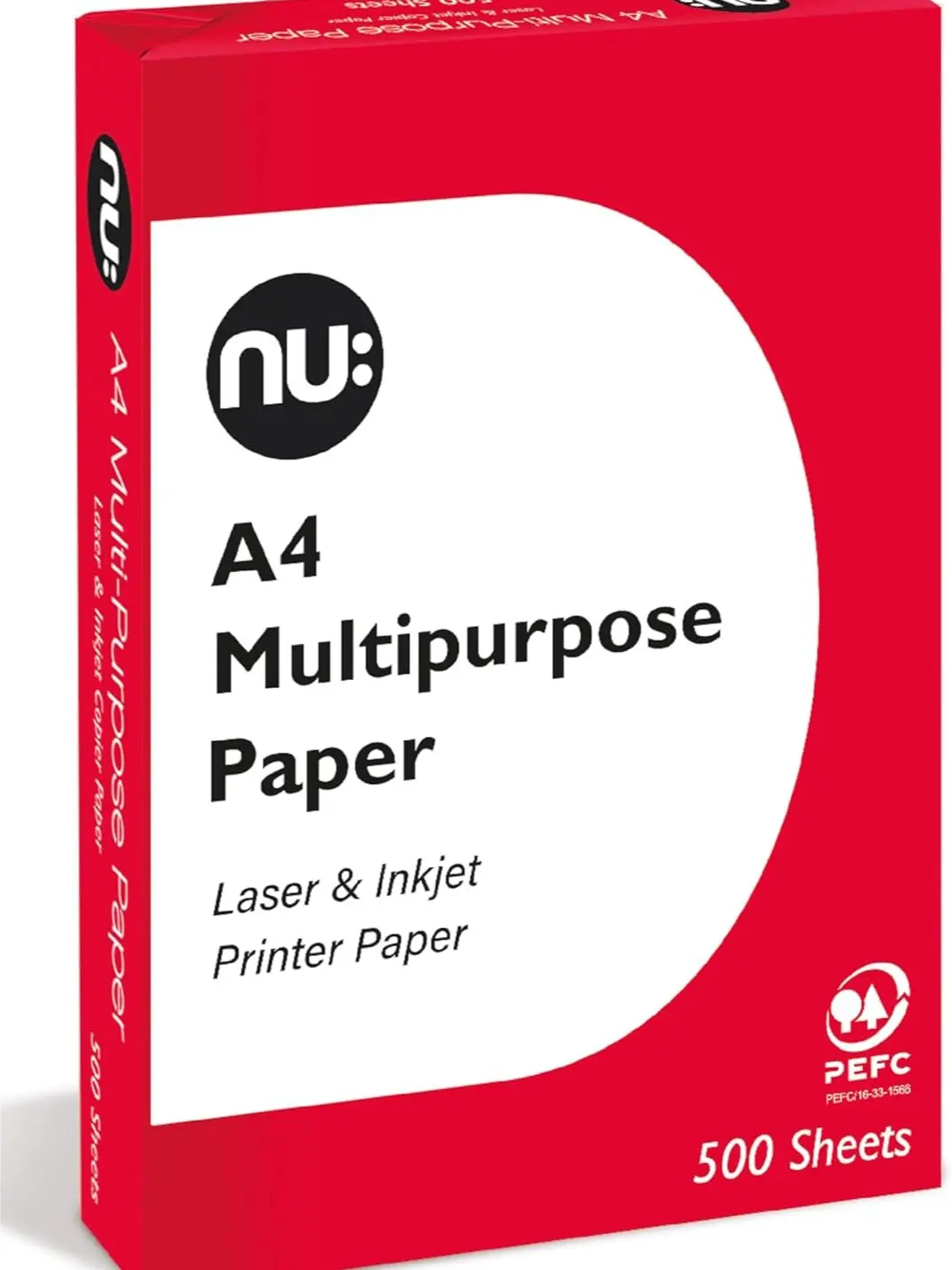 nu A4 Multi-Purpose Printer Paper, 500 Sheets, White, Smooth Surface, Inkjet/Laser/Copier Use, Ideal for Home & Office