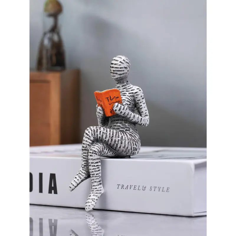 2025 1pc Resin Abstract Figurine Reading A Book Shape Home Decoration Ornament Best Gifts Birthday New 1