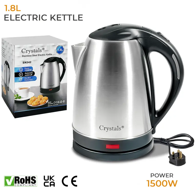 Crystals Electric Kettle Stainless Steel 1.8L Jug 1500W with Overheat Protection 5