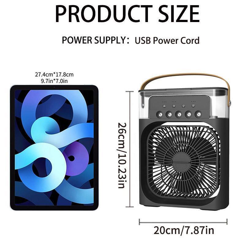 Product Introduction of USB Portable Fan with 7 Colors LED Light, 3 Wind Speeds & 3 Spray Modes for Bedroom, Nightstand, or Coffee Table 3
