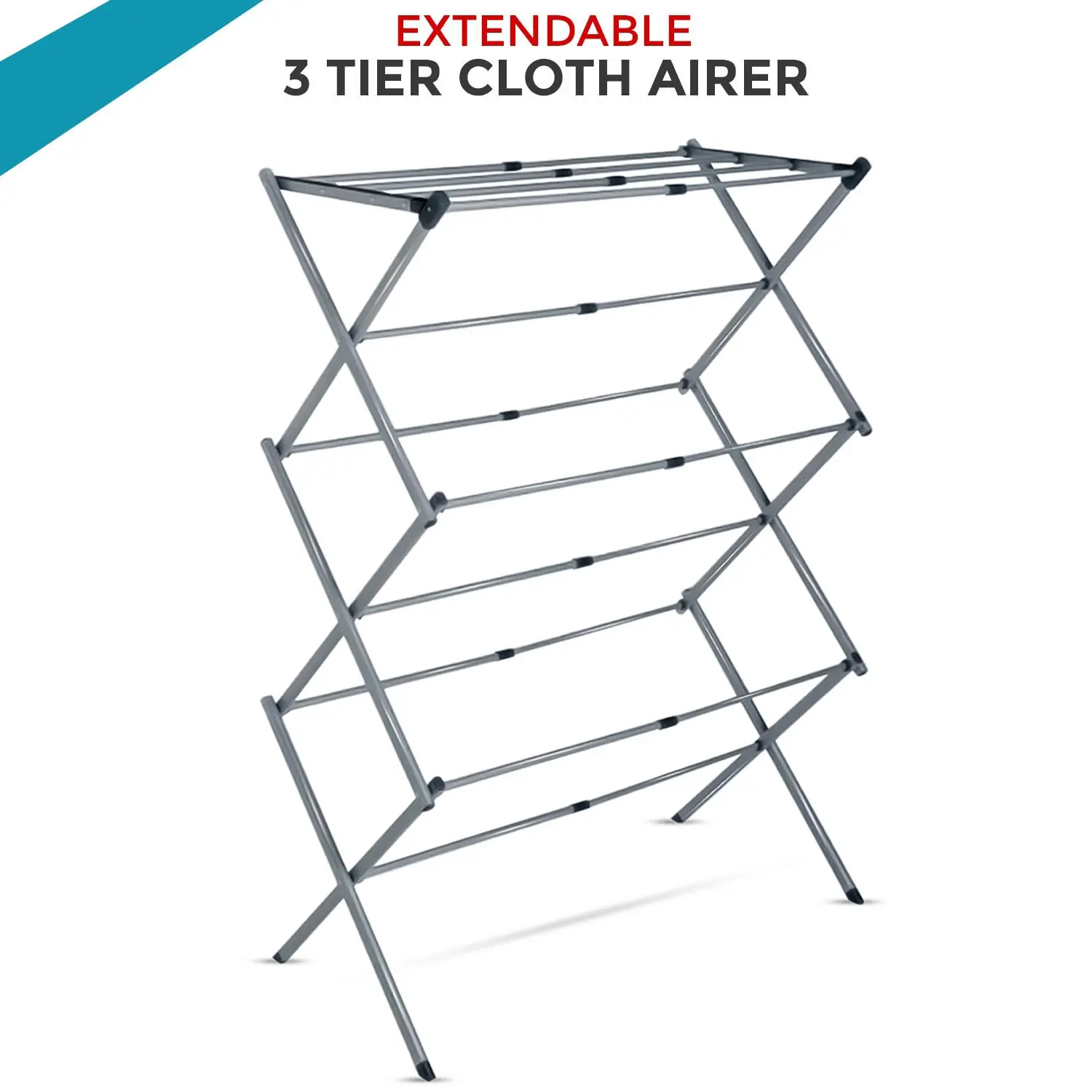 3 Tier Heavy Duty Folding Space Saving Telescopic Airer, Indoor Outdoor Clothes Accessories Laundry Rack