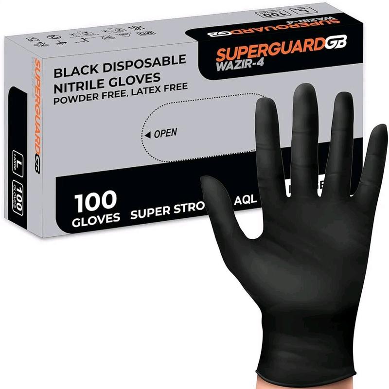 Black Nitrile Disposable Gloves 1000 Full Case SuperguardGB Wazir-4 10 Boxes of 100 Disposable Extra Heavy Duty Thick Powder Free Household Cleaning Mechanic Tattoo Garage 2