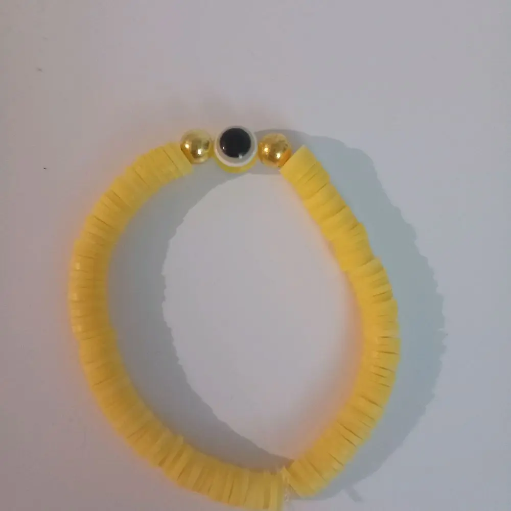 Yellow Evil Eye Clay Bead Bracelet for Women, Handmade with Natural Clay and Stainless Steel