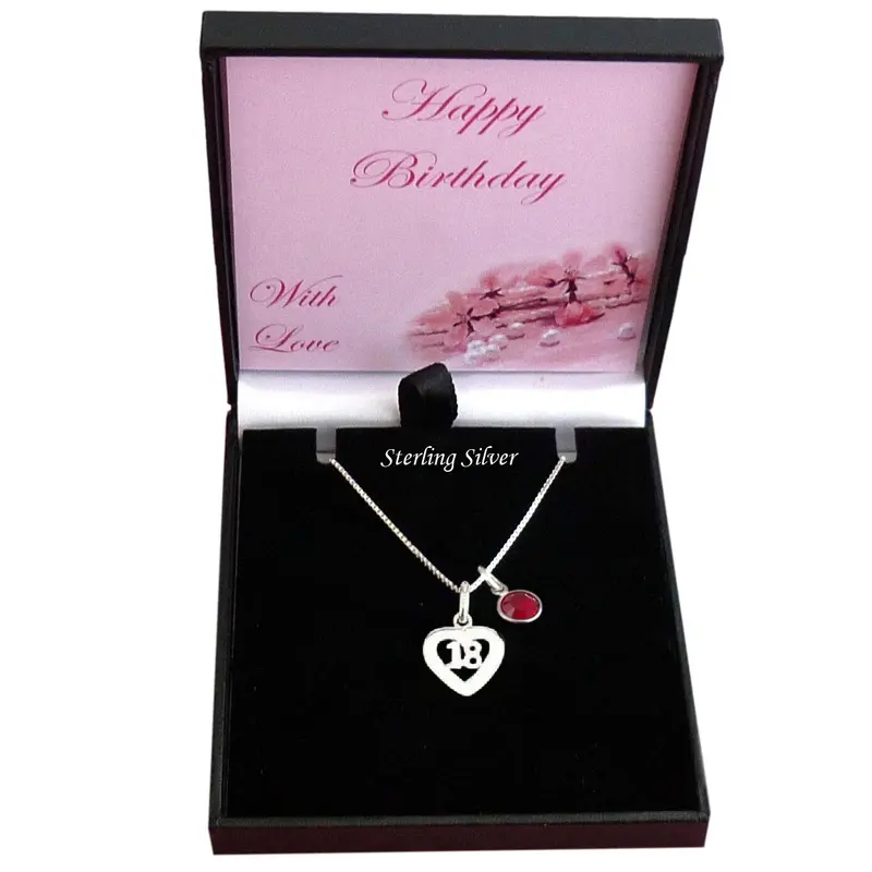 Birthstone Necklace with 18 Pendant, Sterling Silver for a Special Daughter, Sister, Friend, Niece,  Granddaughter, Goddaughter etc. 3