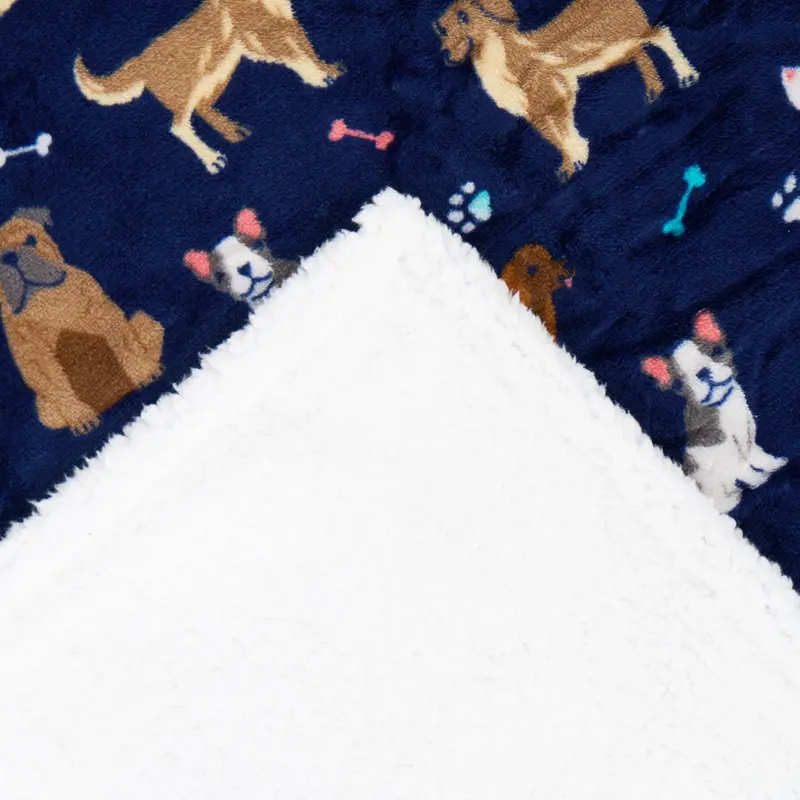 OHS Dog Print Sherpa Reverse Pet Dog Cat Blanket Throw 4