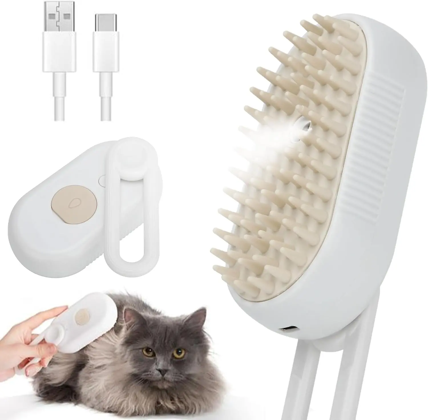 Cat Steam Brush, 3-in-1 Rechargeable Cat Grooming Brush