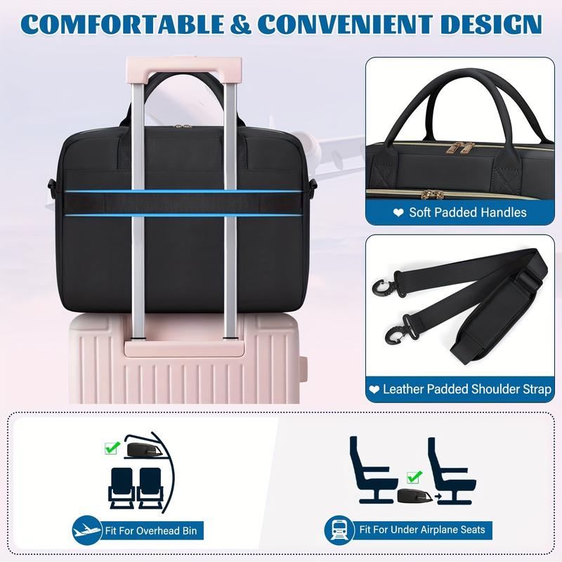 17.3 Inch TSA-Compliant Laptop Bag, Durable Polyester Fiber Briefcase for Women with Padded Compartment, Multi-Compartment Lightweight Shoulder Bag, Black 2