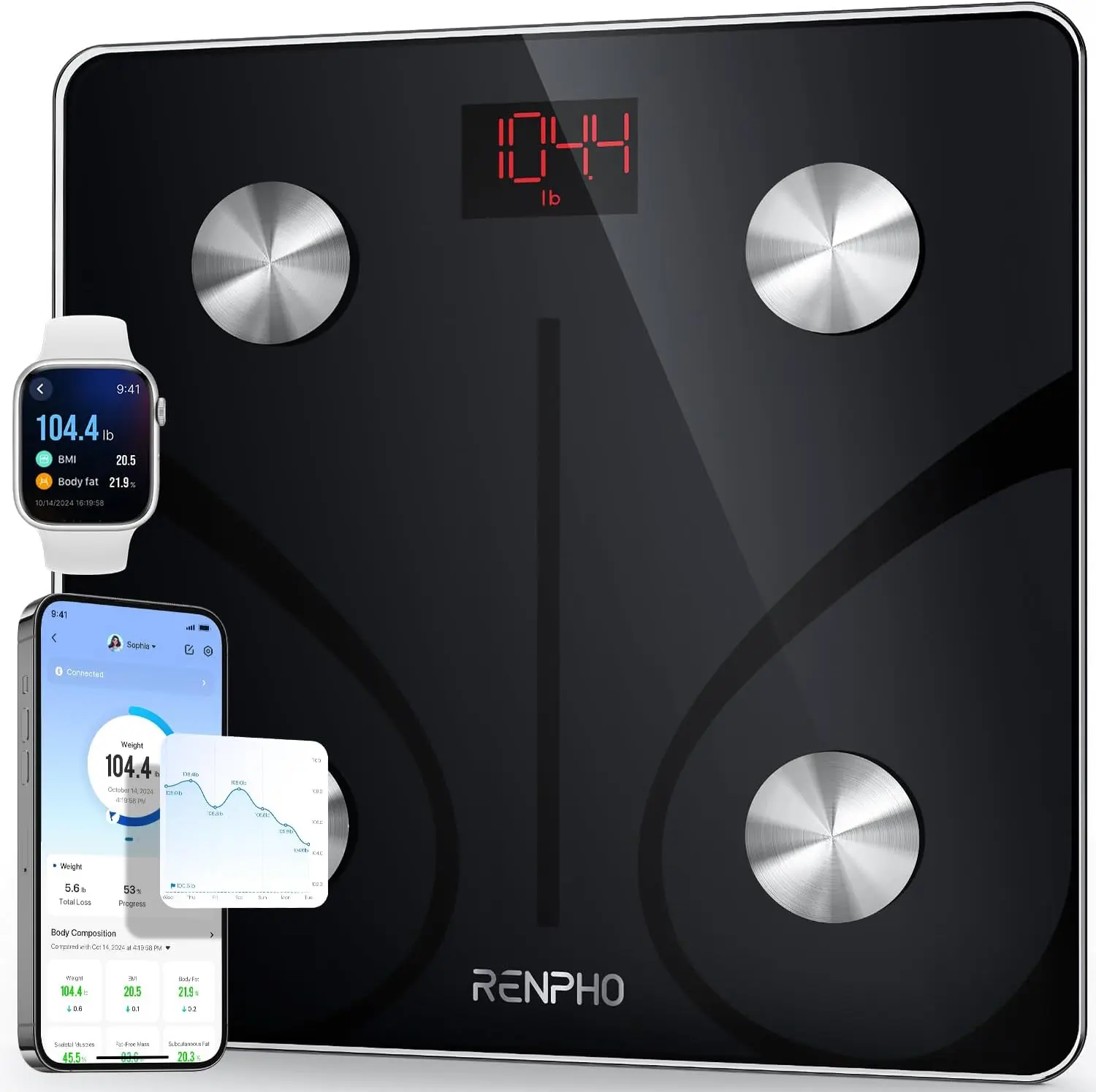 Scales for Body Weight, Smart Weighing Scales Body Weight with App, Bluetooth Bathroom Scales for Fitness Tracking, High Accuracy Body Composition Monitor (ST/ST:LB/LB/KG)