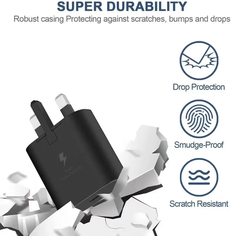 USB-C Fast Adapter Charger Plug, Type-C Fast Charging Cable, USB Mains Wall Charger with Type C Cable for Galaxy S24/S23/S22/S21/S20/A55/A54/A53/S22/S22/S21/S23Ultra, S22 Ultra, S21 Ultra, A34/33/73/72/71/52 Secure And Reliable Mobile Cellphone smartphone 2