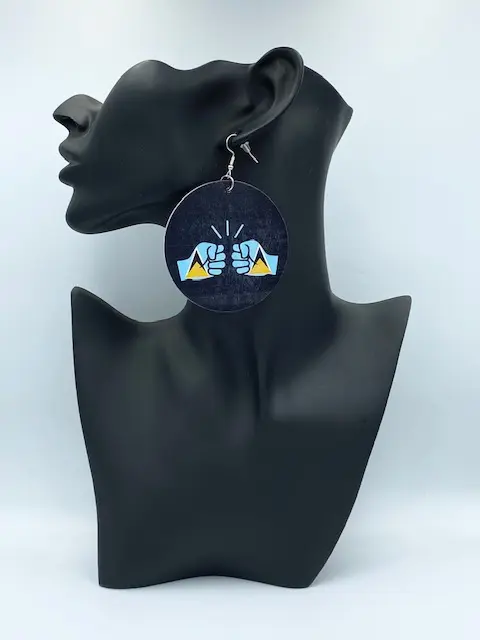 We Run Tings, St. Lucia, Caribbean, Flat Round Wood Disc Earrings, 6.5cm Lightweight, Accessories For Women, Patriotic, Empowerment Jewellery Gift, Exclusively Designed In The UK Ethnic 0