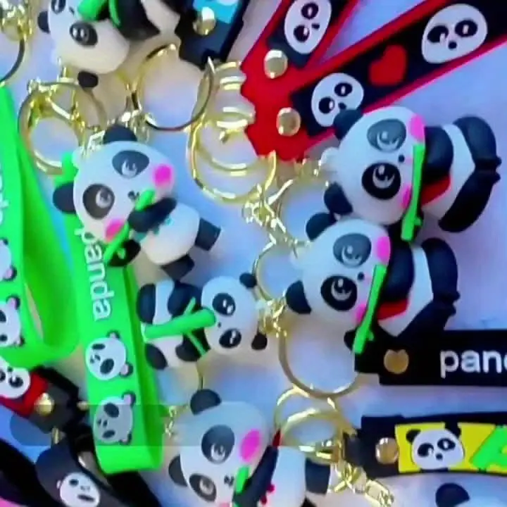 1pc Cartoon Panda Silicone Keychain, Cute Animal Theme Charm for Keys, Backpack, Car - Novelty Women's Accessory, Christmas Gift, Round Ring Clasp 7