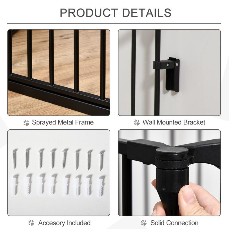 PawHut Pet Safety Gate 5-Panel Playpen Fireplace Christmas Tree Metal Fence Stair Barrier Room Divider with Walk Through Door Automatically Close Lock 6