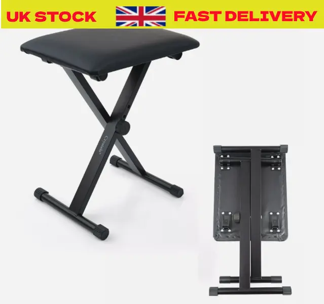 PIANO KEYBOARD STOOL/CHAIR/BENCH BLACK PADDED SEAT CUSHION ADJUSTABLE HEIGHT