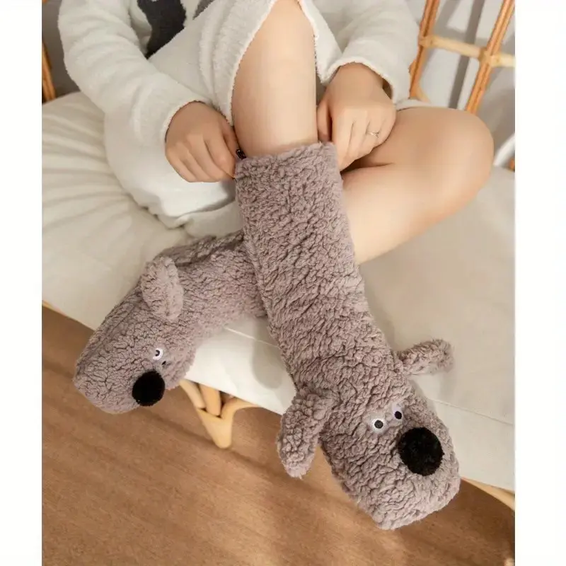 Cozy Cartoon Dog Winter Socks - Plush, Warm & Soft for Home Use, Non-Slip Floor Slipper Socks with Cute Animal Designs, for Winter, Autumn 1