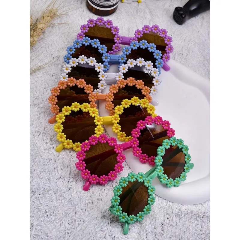 1pc/7pcs Children/Adult Fashionable Daisy Flower Decor Fashion Glasses Unisex, Outdoor Beach Photography Glasses, Baby Prop Eyewear 2