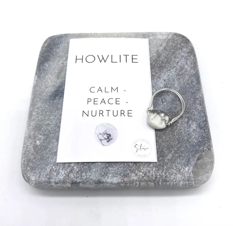 Howlite Ring,  Handmade White Crystal Ring - Natural Gemstone Wire Wrapped Jewellery - Small Gifts For Calm and Peace 5