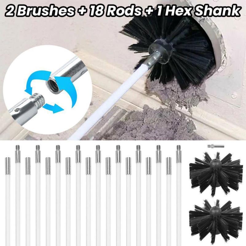 Flexible Chimney Sweep Set Flue Sweeping Brush and Rod Kit Soot Cleaning Rods Accessory Wall 4