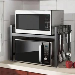 2 Tier Microwave Oven Storage Rack Extendable Shelf Shelving Utensil Stainless Steel Shelves Kitchen Stand Organiser Countertop Space Saver Adjustable Expandable