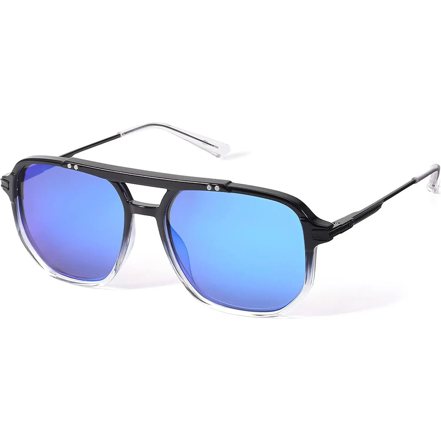 SODQW Polarised Sunglasses for Men Women, Mirrored Lenses UV400 Protection Pilot Sun Glasses with Double Bridge
