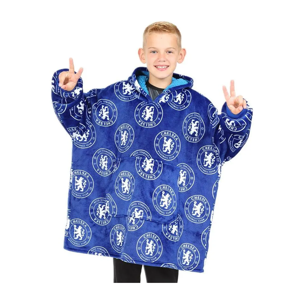 Boys Chelsea Football Club Fully Lined Luxury Fleece Oversized Hoodie Blue W23