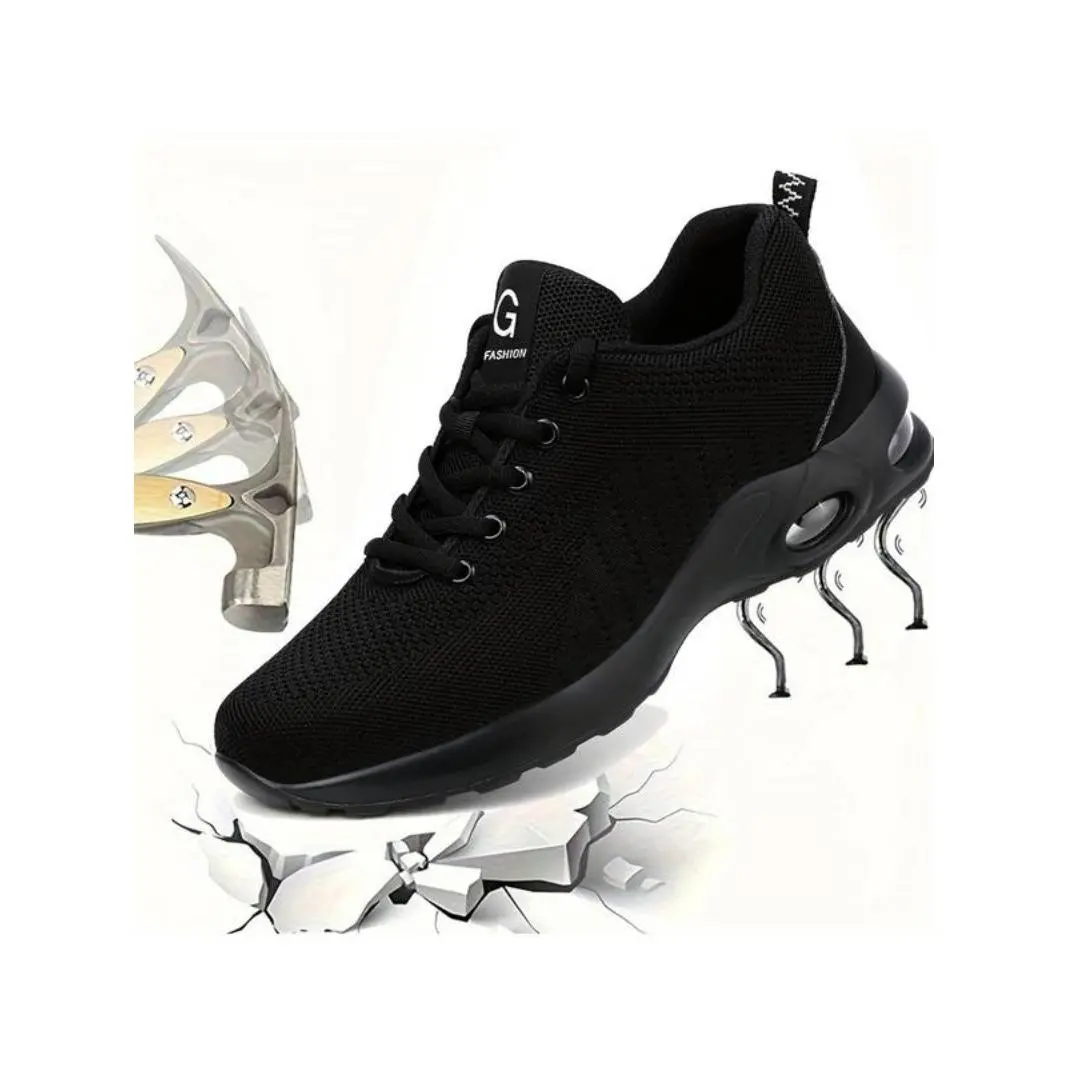 Men's Lightweight Air Cushion Work Shoes, Lace Up Low Top Shoes, Breathable Comfortable Non-slip Shoes for Work, Shoes As Christmas Gift, Steel Toe Sneakers