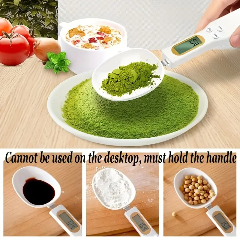 Cuchara de balanza digital de cocina AccuMeasure, plástico, pantalla LCD, precisión de 0,1 g a 500 g, alimentada por batería, ideal para cocinar, hornear y controlar las porciones. 2