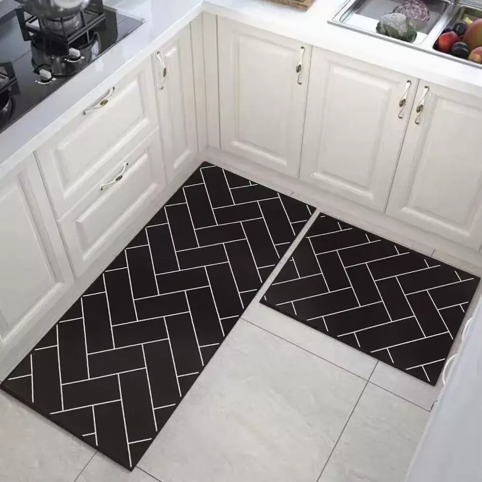 2PCS Home Kitchen Floor Mat Non Slip Runner Anti Fatigue Rug Set Bath Door Decor