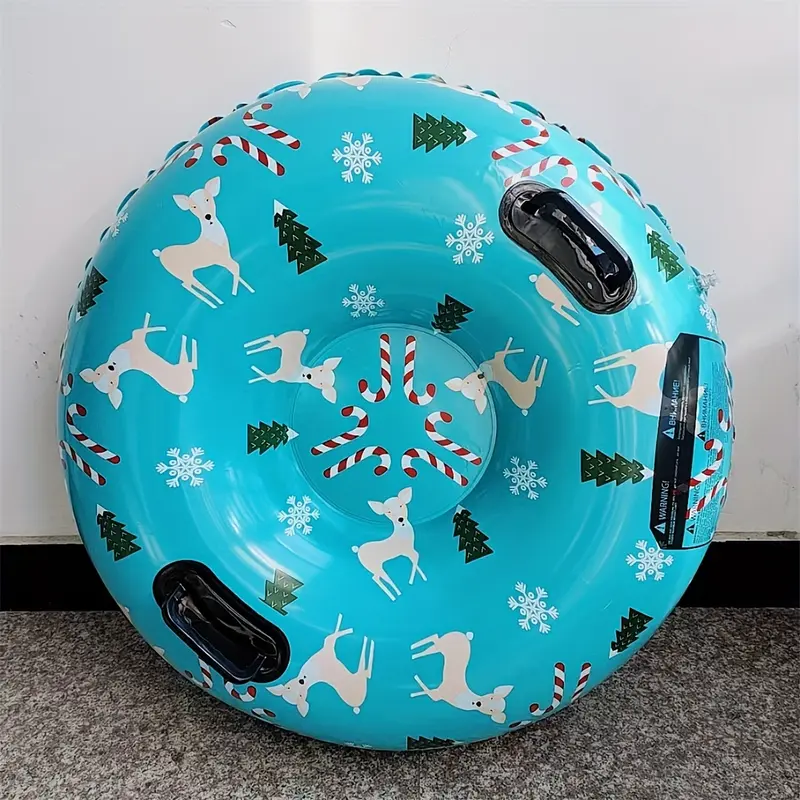 Christmas Reindeer Inflatable Snow Tube - Durable PVC with Safety Handles, Anti-Tip Design, Snow Sled for Winter Fun - Mixed Color, Single Pack 2