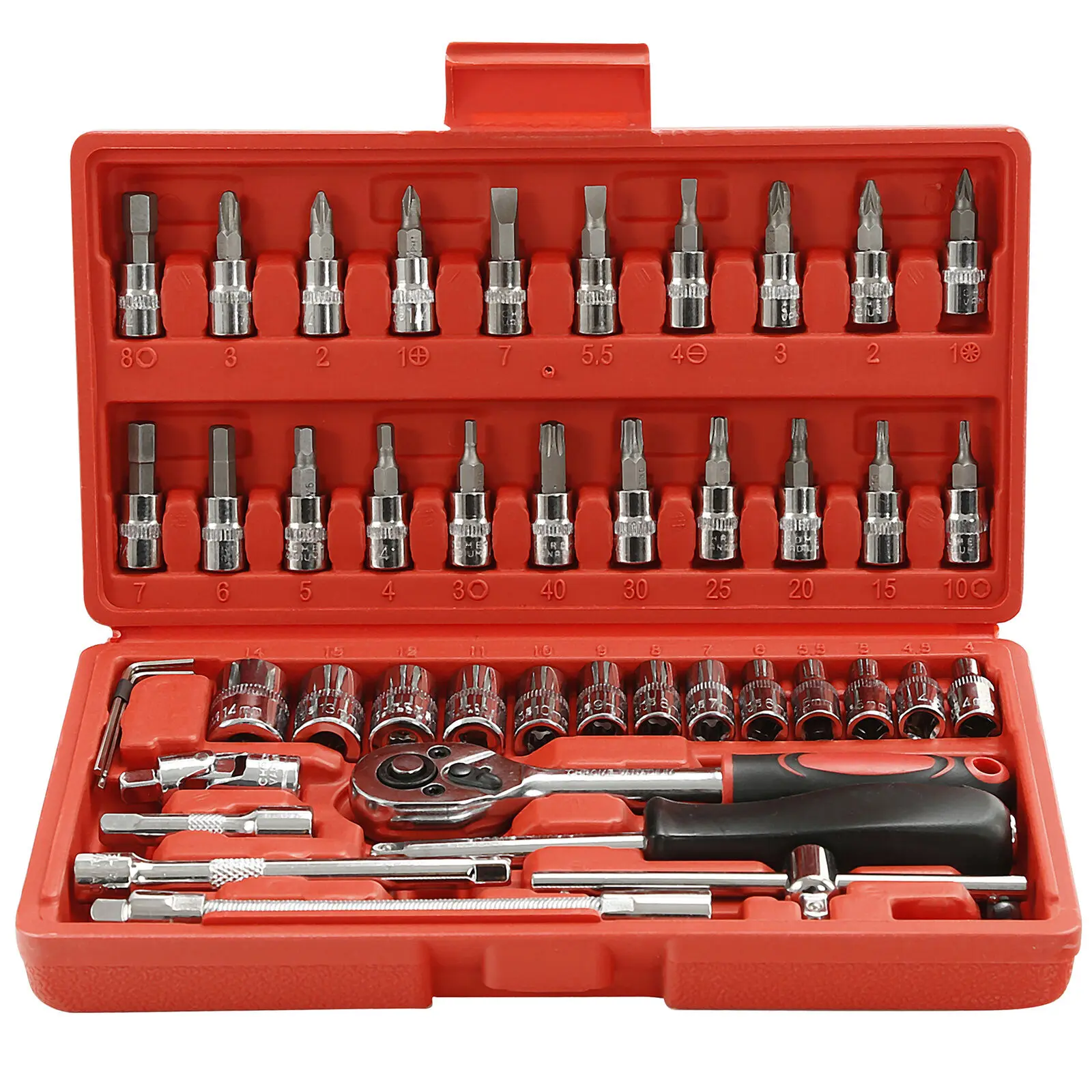 46PCS 1/4" Socket Wrench Screwdriver Bits Ratchet Driver Kit Repairing Tool Set