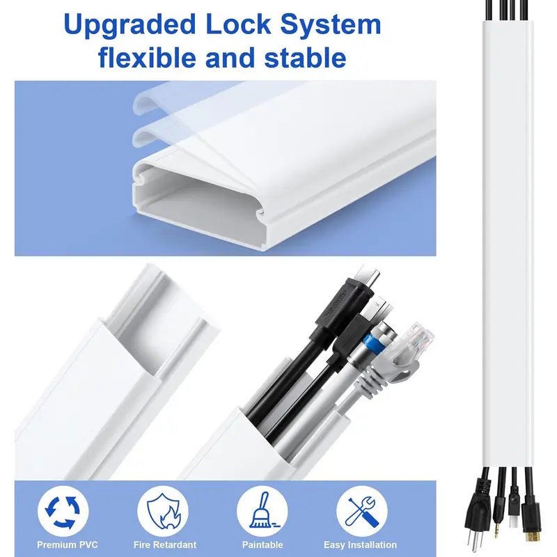 34in TV Cord Hider for Wall Mounted TV, Large Cord Cover Wall, Cable Hider TV Cable Management Kit, TV Wire Hider for Wall, White Cable Raceway Cable Cover, Cable Concealer 2 xL17in, W2in xH0.7in 3