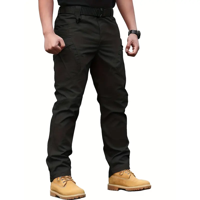 Multi Pocket Men's Tactical Pants, Loose Casual Outdoor Military Pants Without Belt, Mens Cargo Pants For Hiking Menswear Trouser Beige Plain Yellow 6