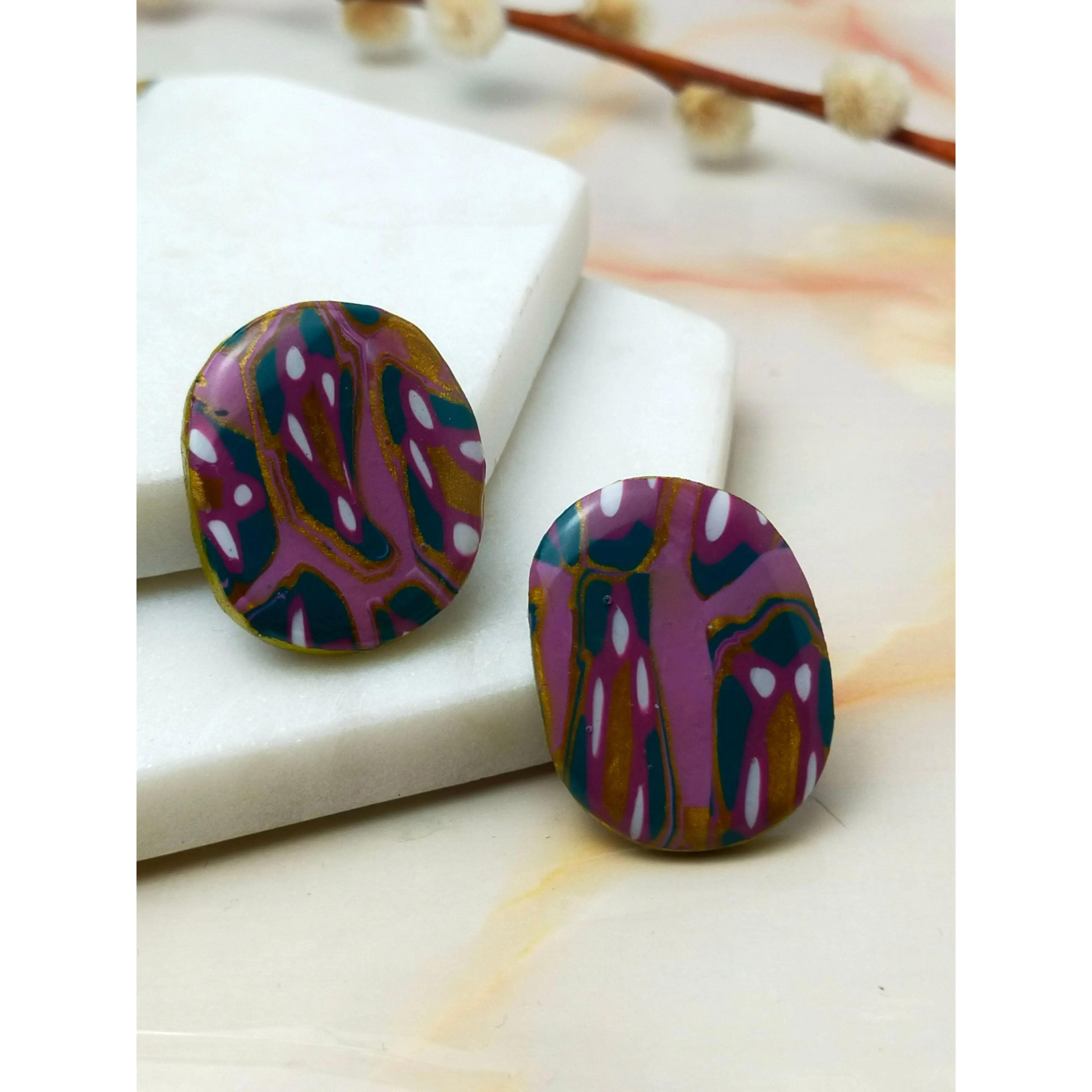 "Olivia" Abstract Large Oval Polymer Clay Stud Earrings