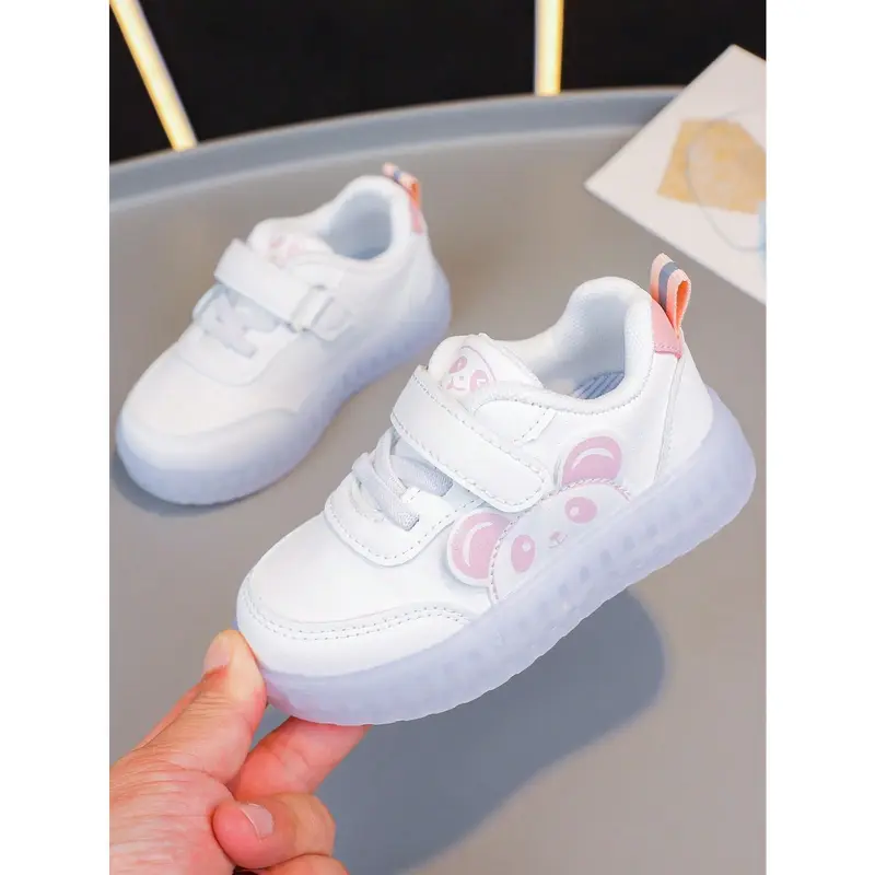 6 Pairs Of Fashionable All-Season Baby & Toddler Girls Shoes, PU Leather Material, White Sneakers, Casual Flats, Cartoon Animal Pattern, Shoe Size 13.5-18.1cm 8